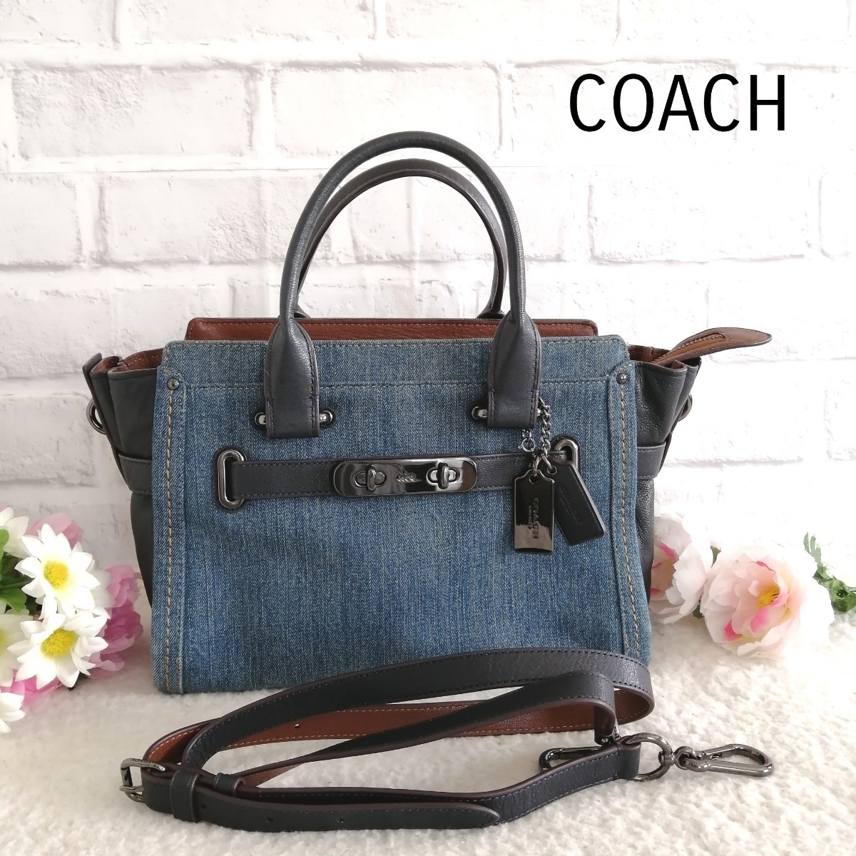 美品 COACH ブロンズ レザー 2way ショルダーバッグ トートバッグ 鞄