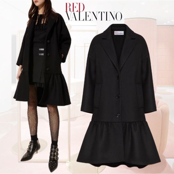 redvalentino レッドヴァレンティノ 黒 フリル コート 38 - ロングコート