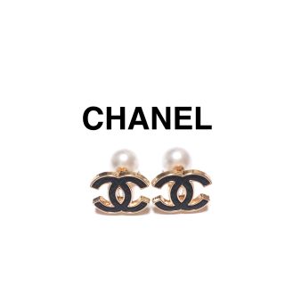 CHANEL ヴィンテージ キューブ ピアス ブラック／ベージュ