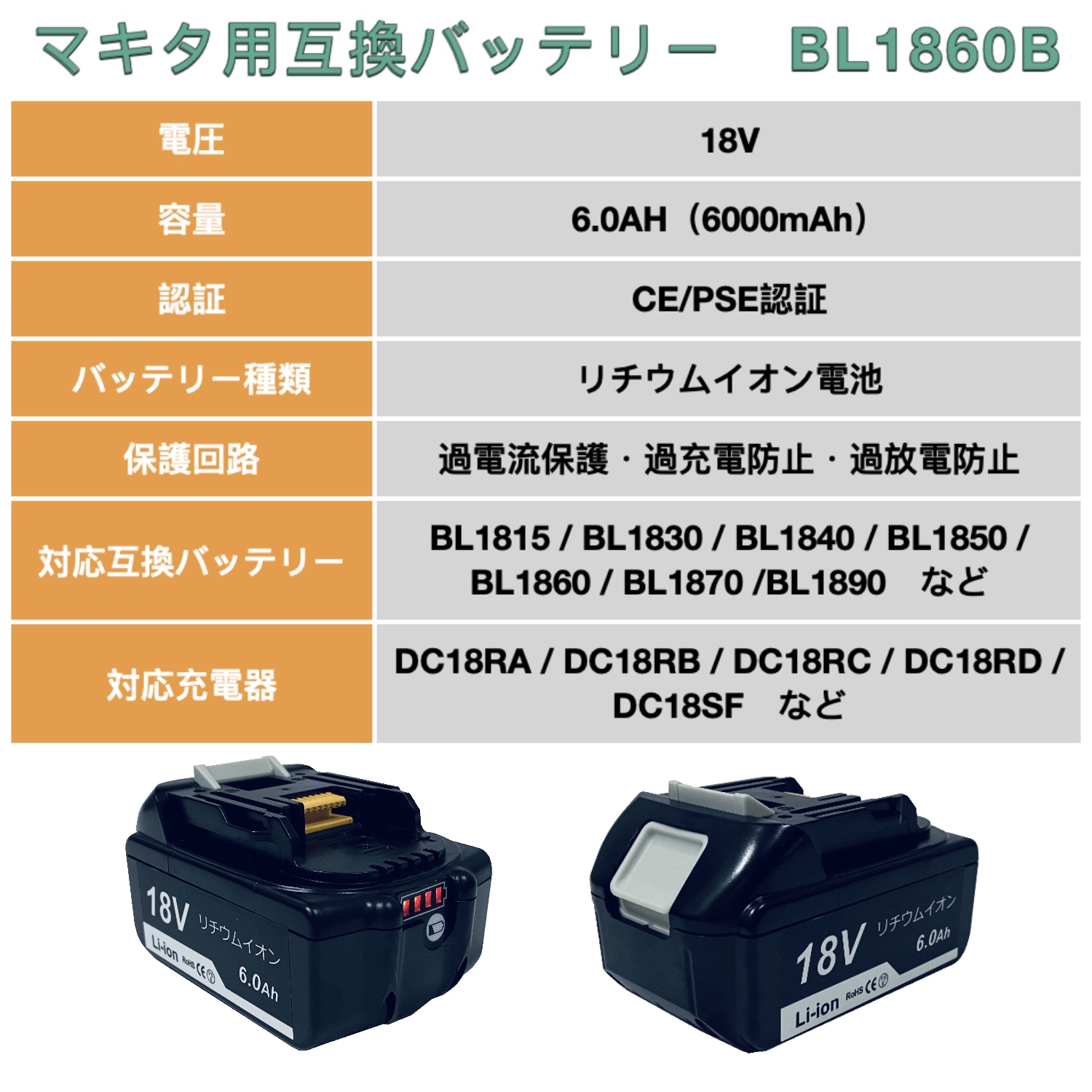 ①マキタ 純正 18V 6.0Ah バッテリー BL1860B 2個セット 自転車 工具