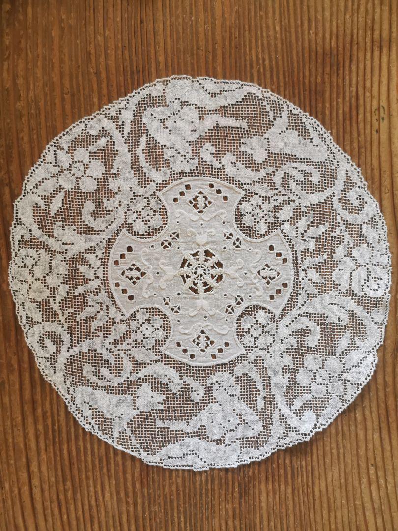 イタリア刺繍 アンティークリネン ブルーワーク ハーダンガー