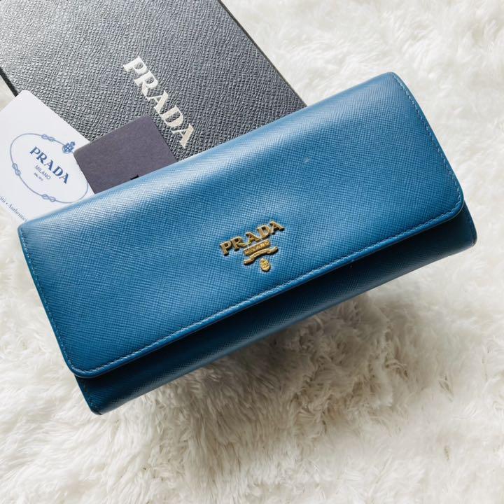 極美品 PRADA プラダ 長財布 二つ折り財布 コバルトブルー 1MH132 小物