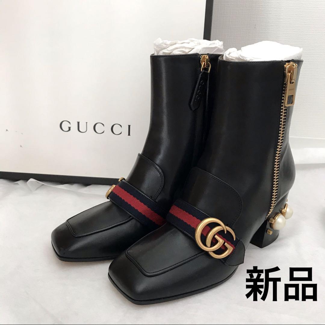 グッチ ショートブーツ 黒 カーフ ファスナー 35 1/2 靴 ブーツ www